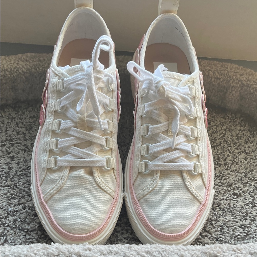 Women's White and Pink Sneakers